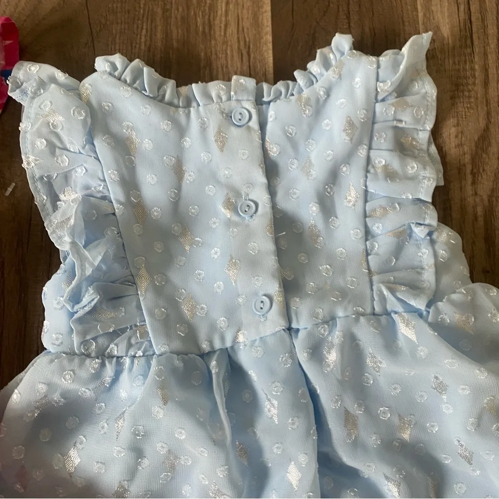 Nanette Baby Light Blue Ruffle Dress and floral red and pink bundle size 12M